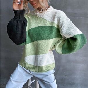Soft Colorblock Crewneck Sweater in Green and Black